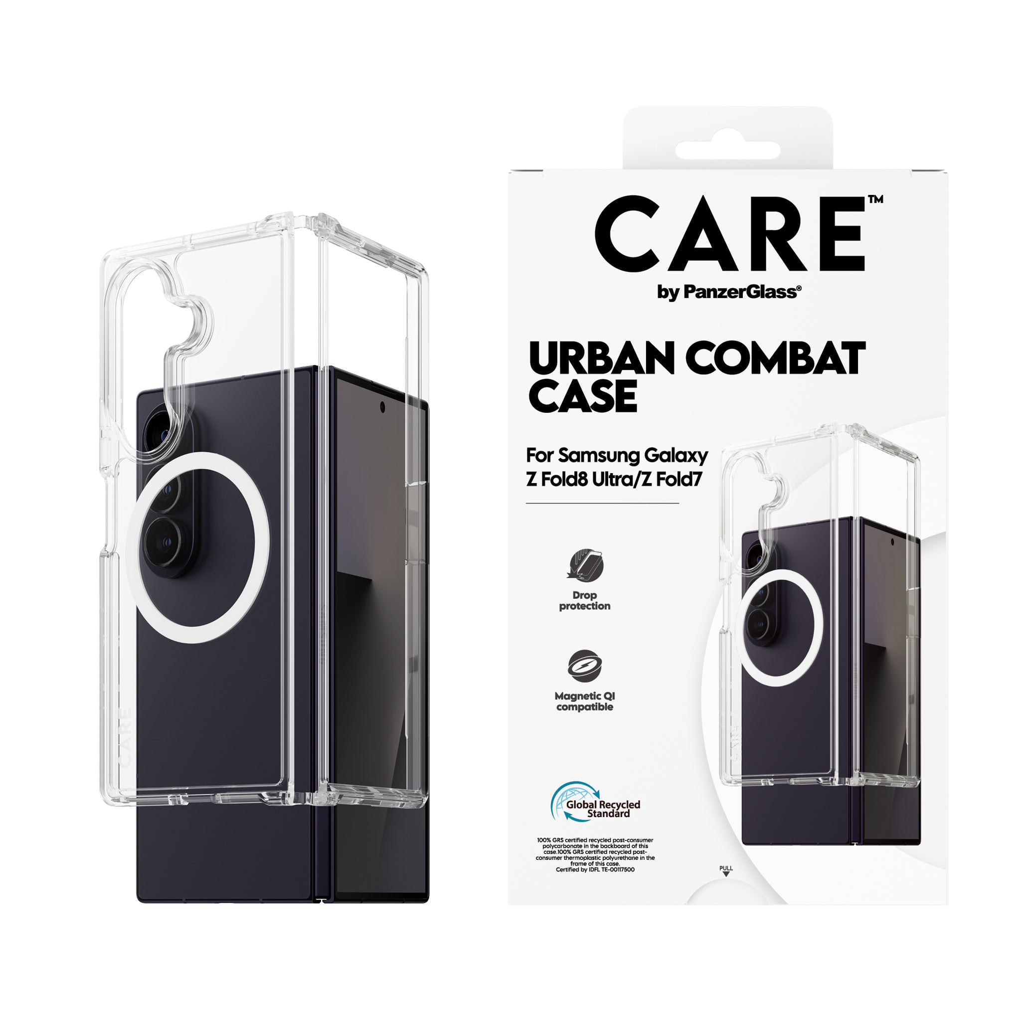 CARE™ by PanzerGlass® Urban Combat Case Transparent m. Hvid Qi Samsung Galaxy new Fold7 Ultra | Fold7